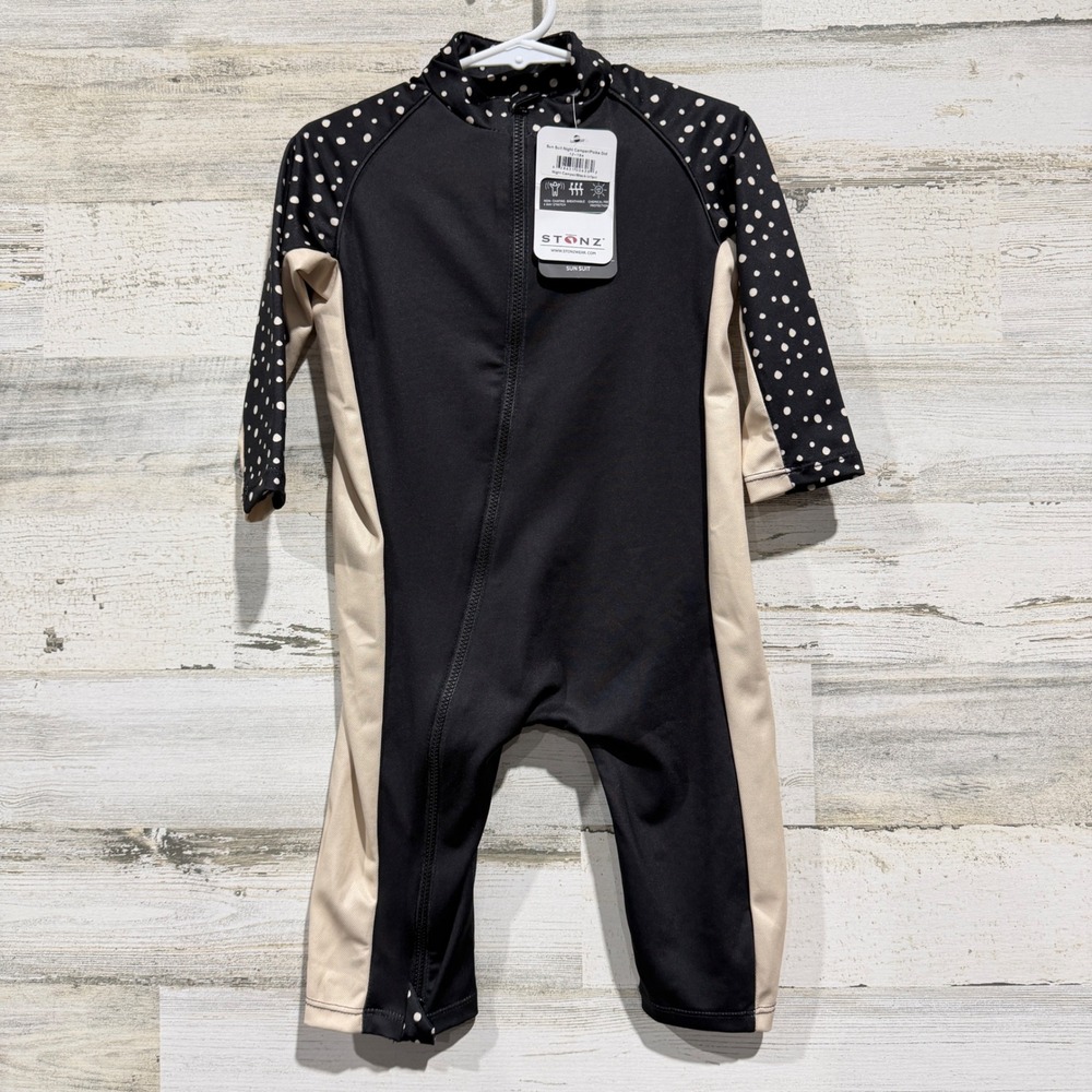 Stonz Sun Suit Infant 12-18M Black Polka Dot UPF 50 Rash Guard NWT *Flawed*